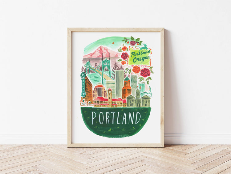 Portland Oregon City Skyline Art Print