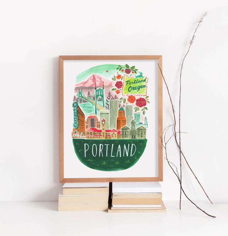 Portland Oregon City Skyline Art Print