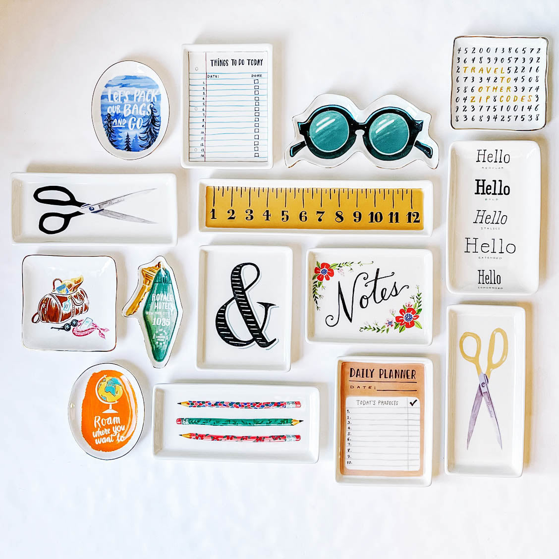 illustrated ceramic trays designed by Angela Staehling