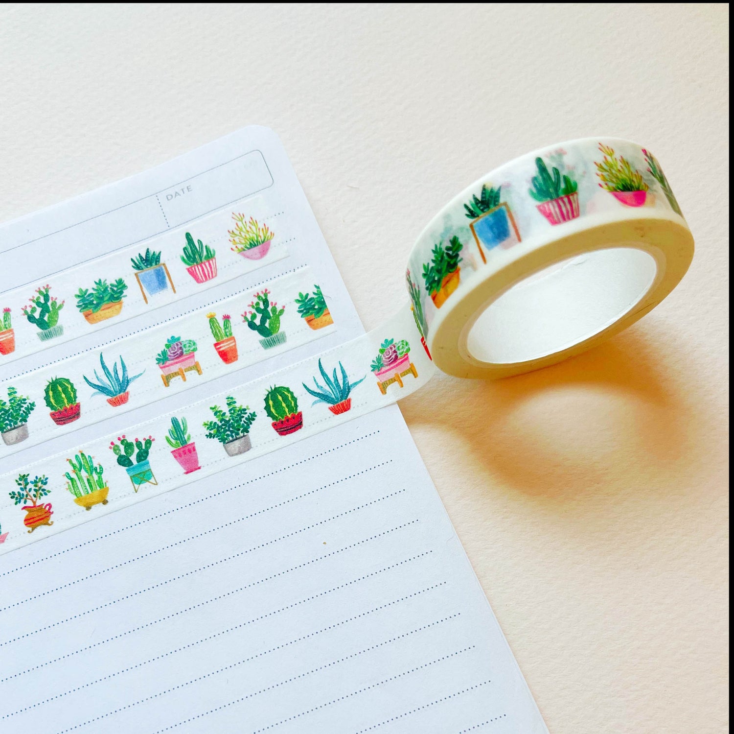Cactus and succulent washi tape on notebook