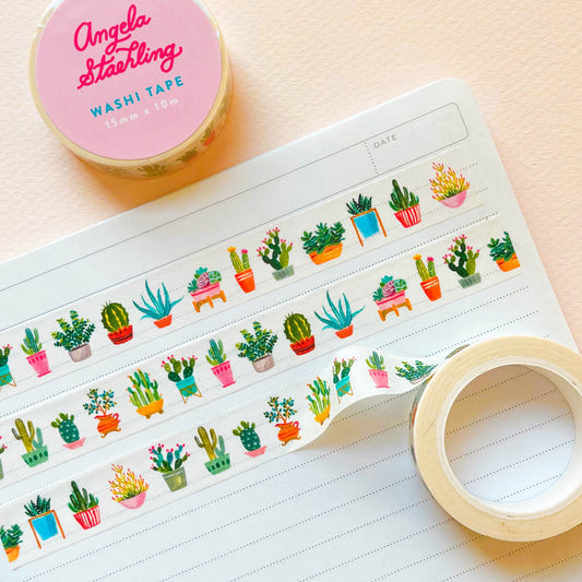 Cactus and succulent washi  tape on notebook