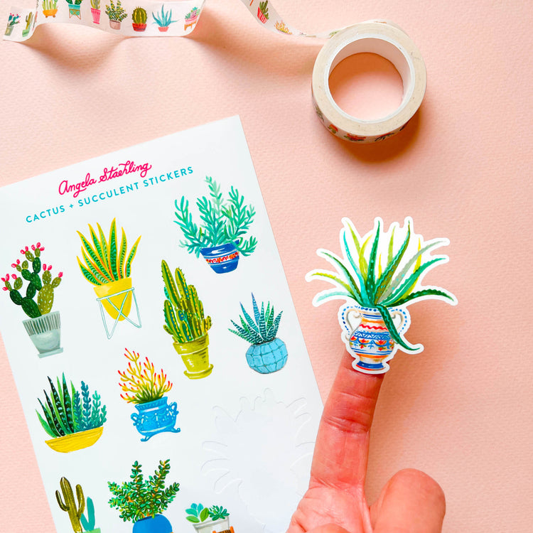 Aloe vera sticker with cactus sticker sheet