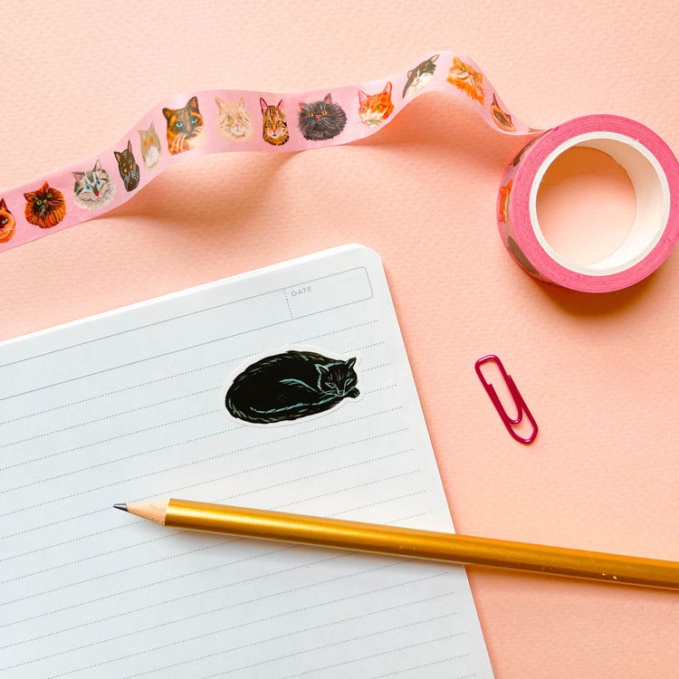 black cat sticker and washi tape