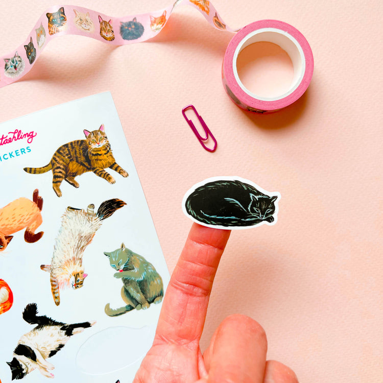 black cat sticker with cat sticker sheet