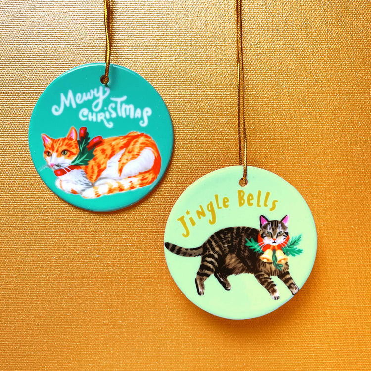 Tabby cat Christmas ornament with jingle bells