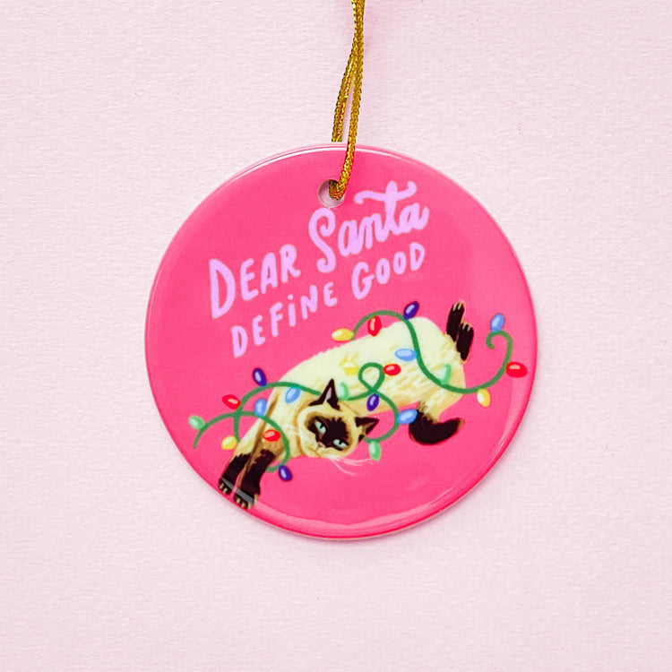 Siamese cat Christmas ornament in Christmas lights