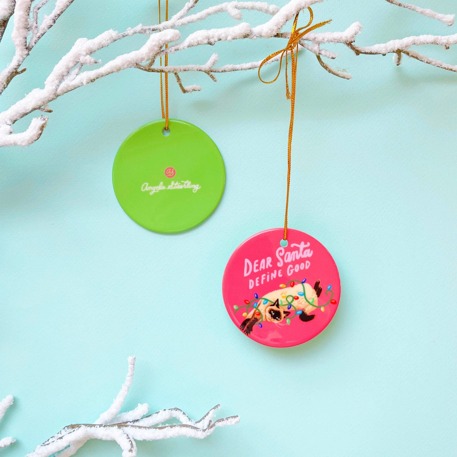 Siamese cat Christmas ornament in Christmas lights