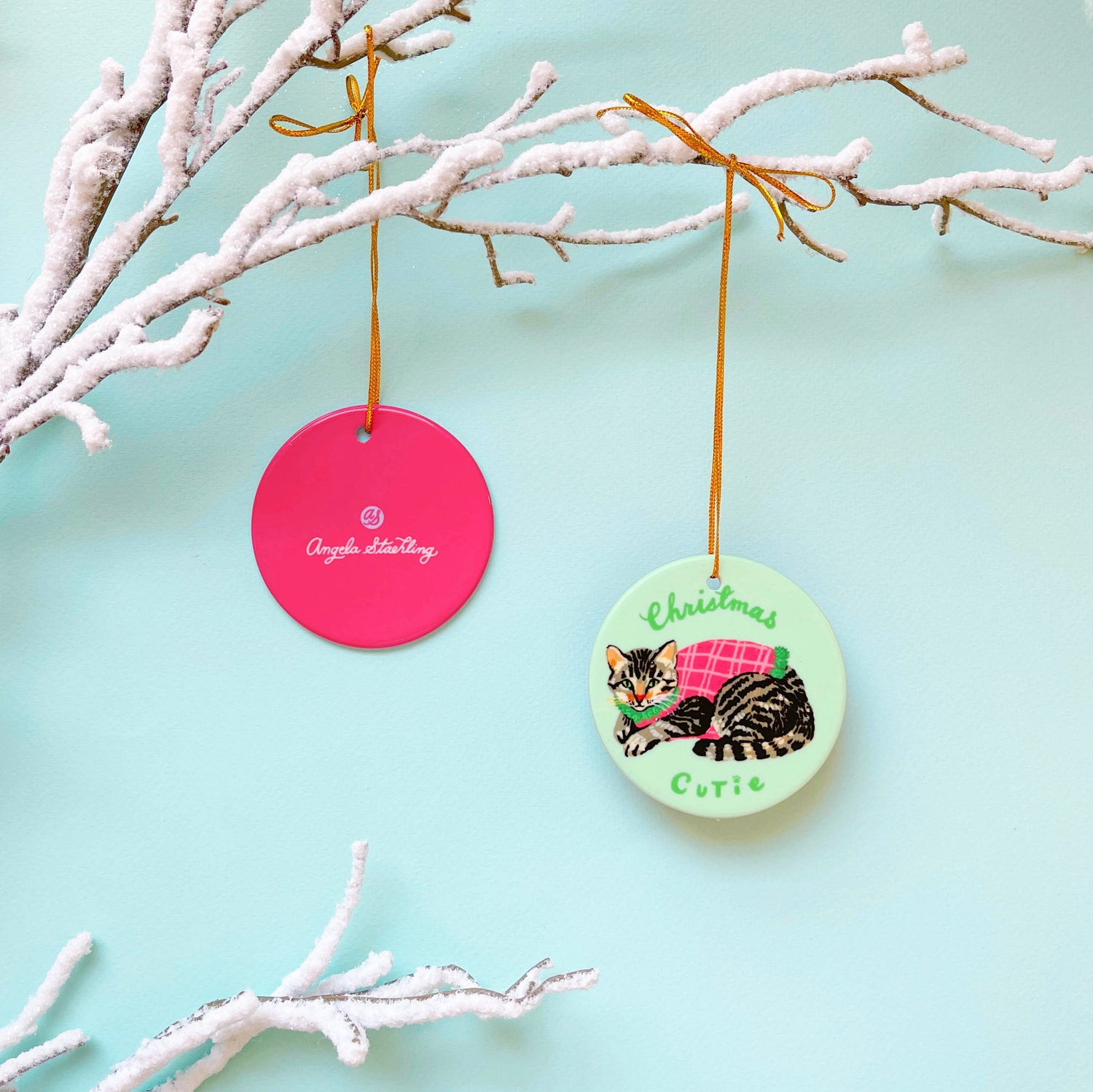 Tabby cat Christmas ornament in holiday sweater