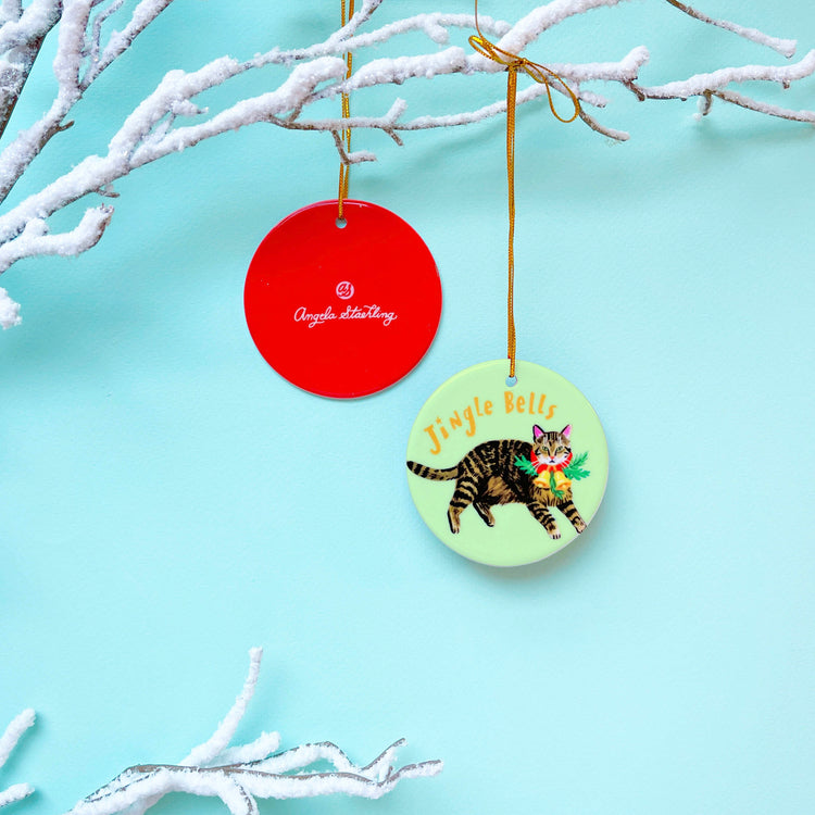 Tabby cat Christmas ornament with jingle bells