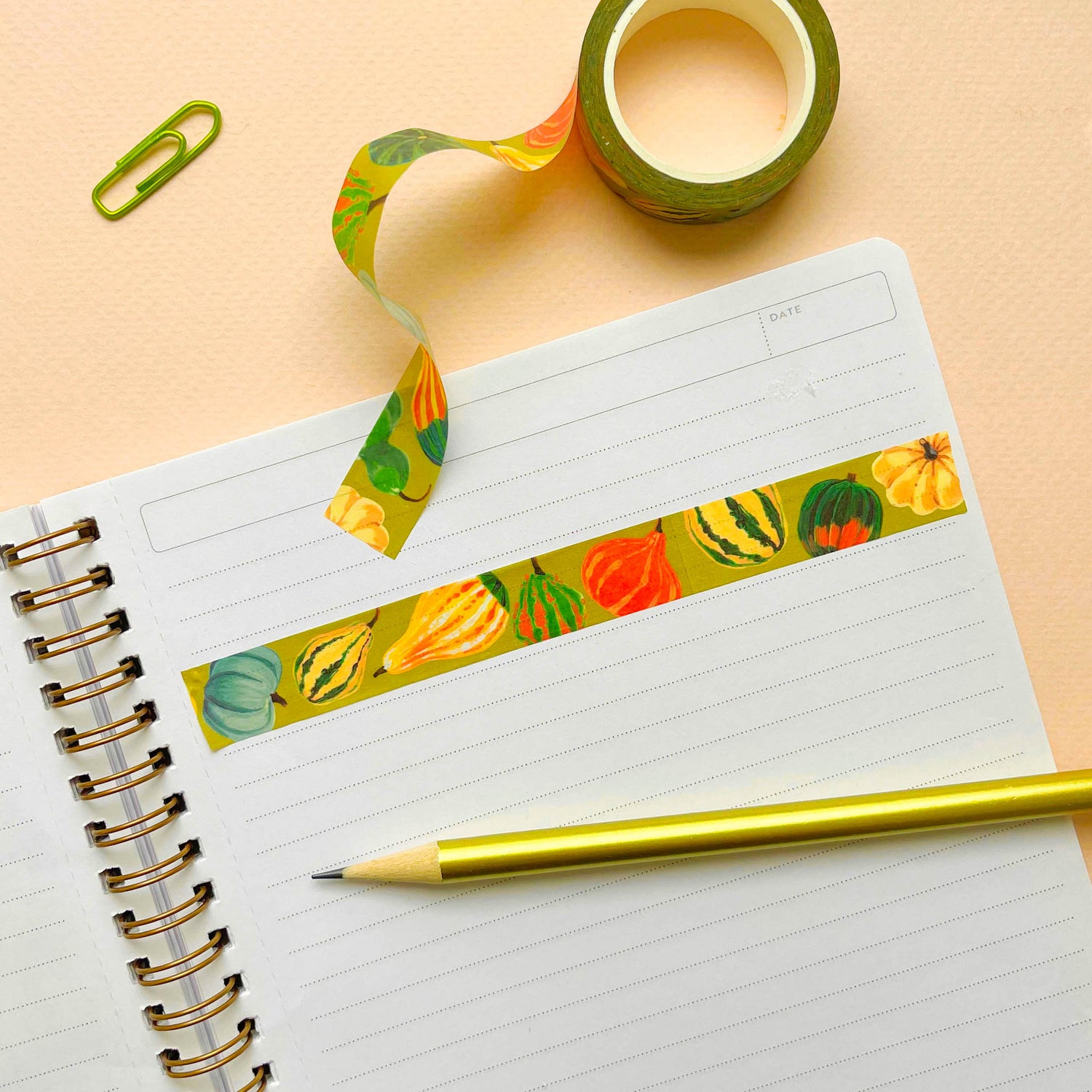 Fall Pumpkin washi tape in notebook