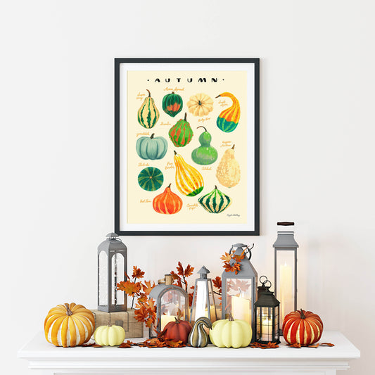 Harvest gourds illustration in black frame