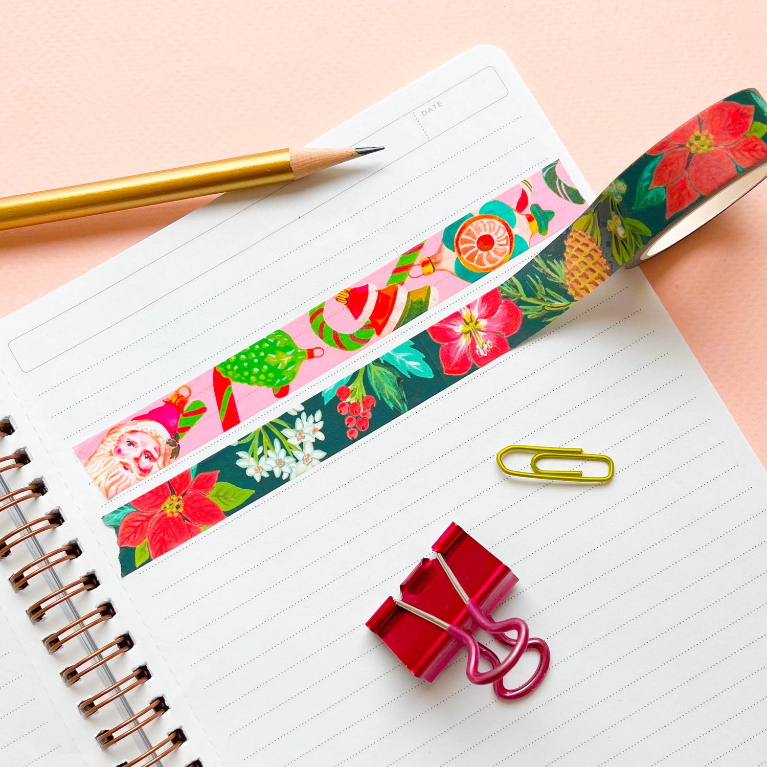 Christmas washi tape with pink Christmas ornament washi tape