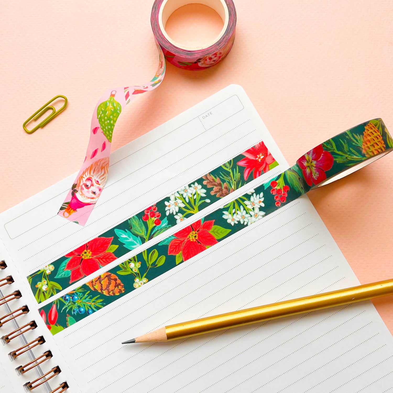 Christmas washi tape with poinsettias