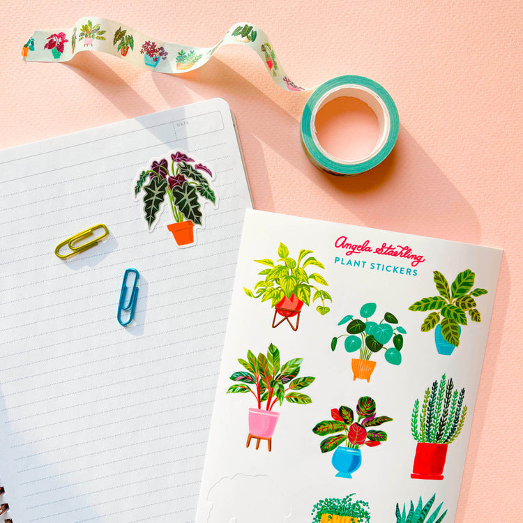 Alocasia sticker with plant washi tape and sticker sheet