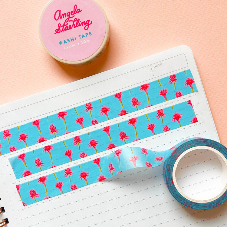 Tropical Flowers light blue washi tape
