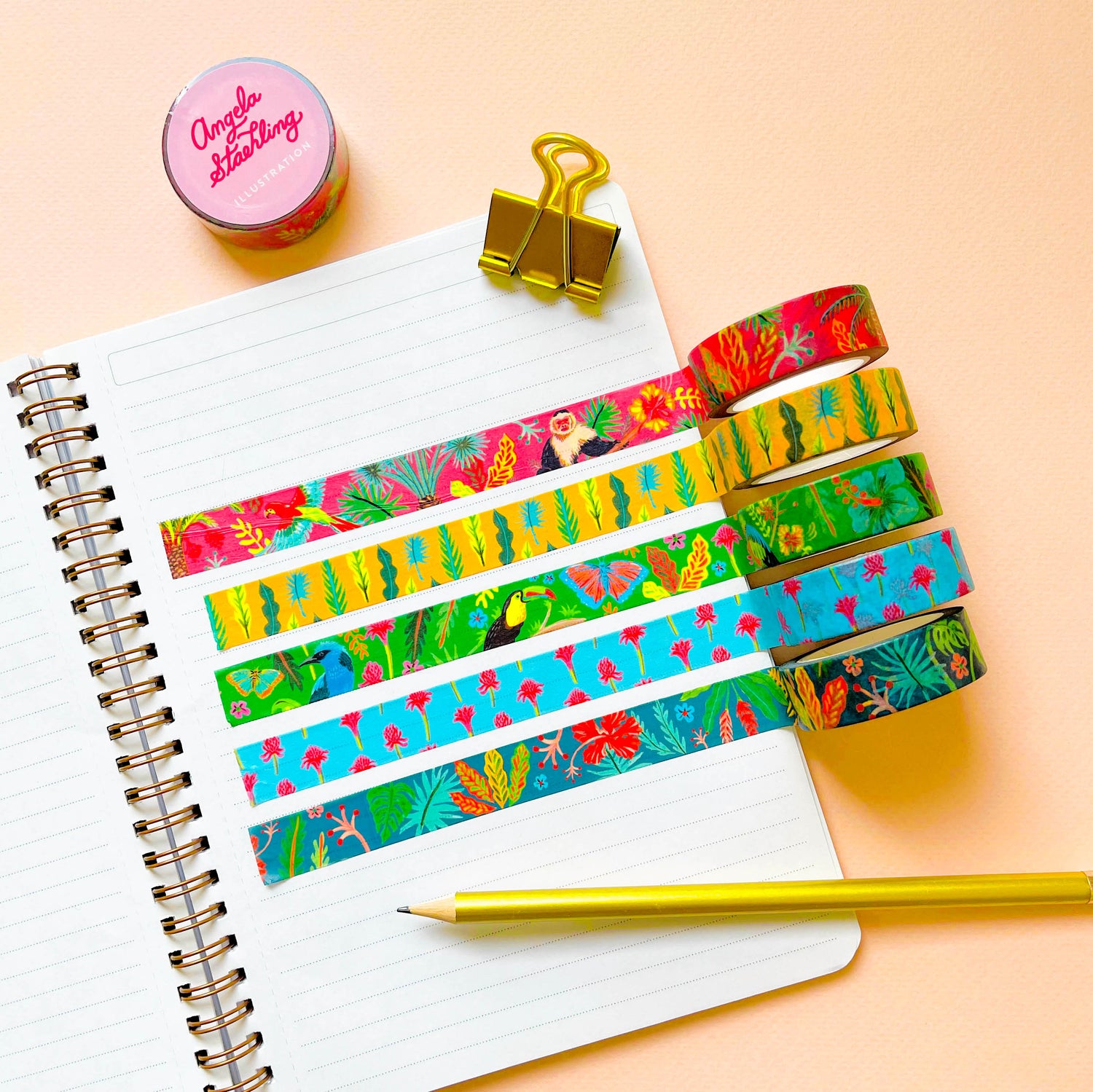 Collection of five tropical washi tape rolls