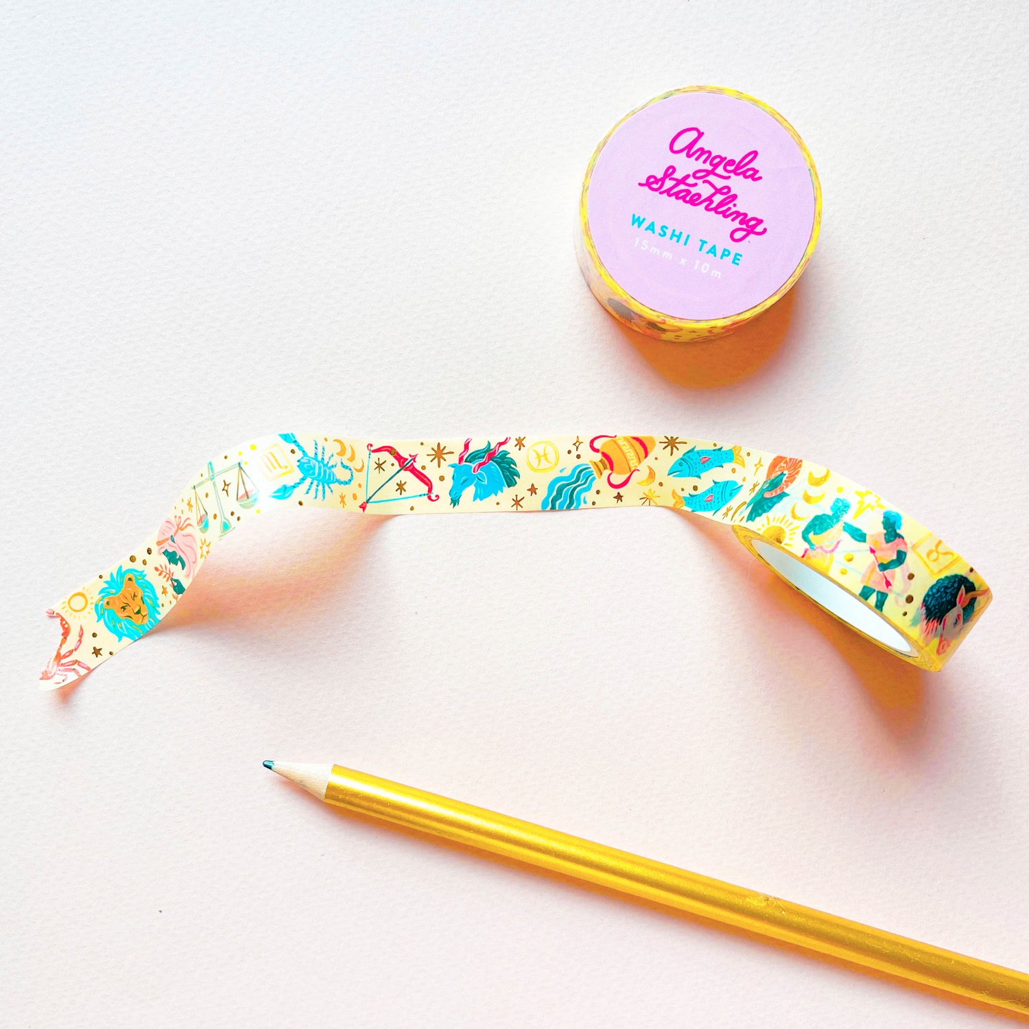Zodiac sign washi tape with gold foil stars and moons