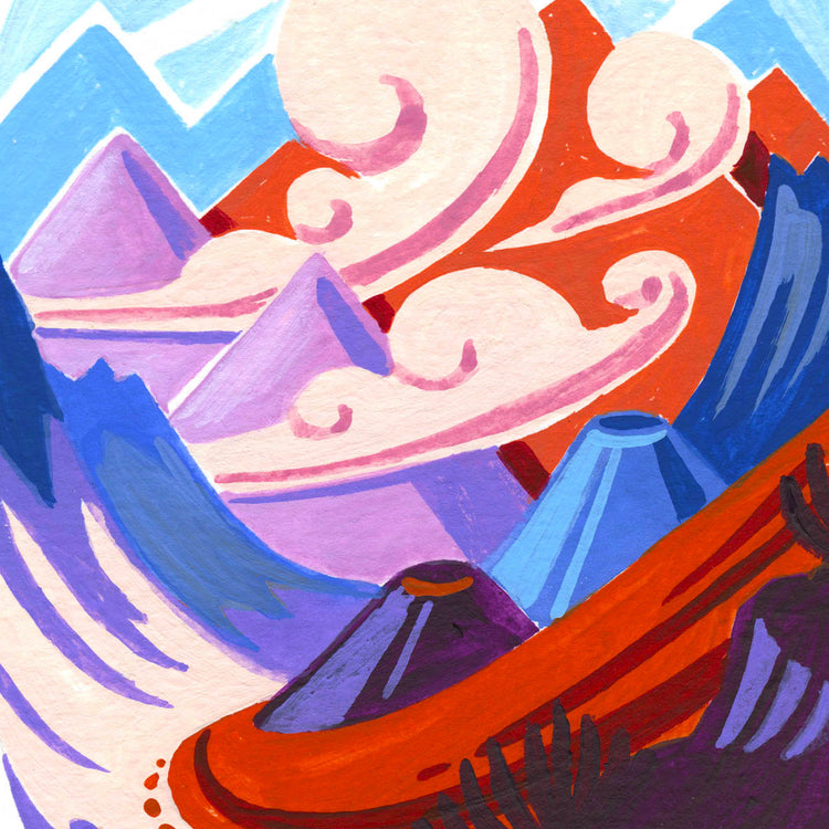 Haleakala National Park art detail with Haleakala Crater and Maui's highest peak; trendy illustration by Angela Staehling