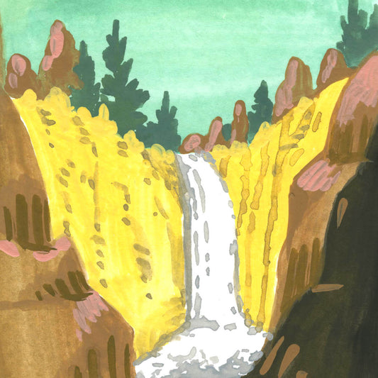 Yellowstone National Park art detail with Tower Falls; trendy illustration by Angela Staehling
