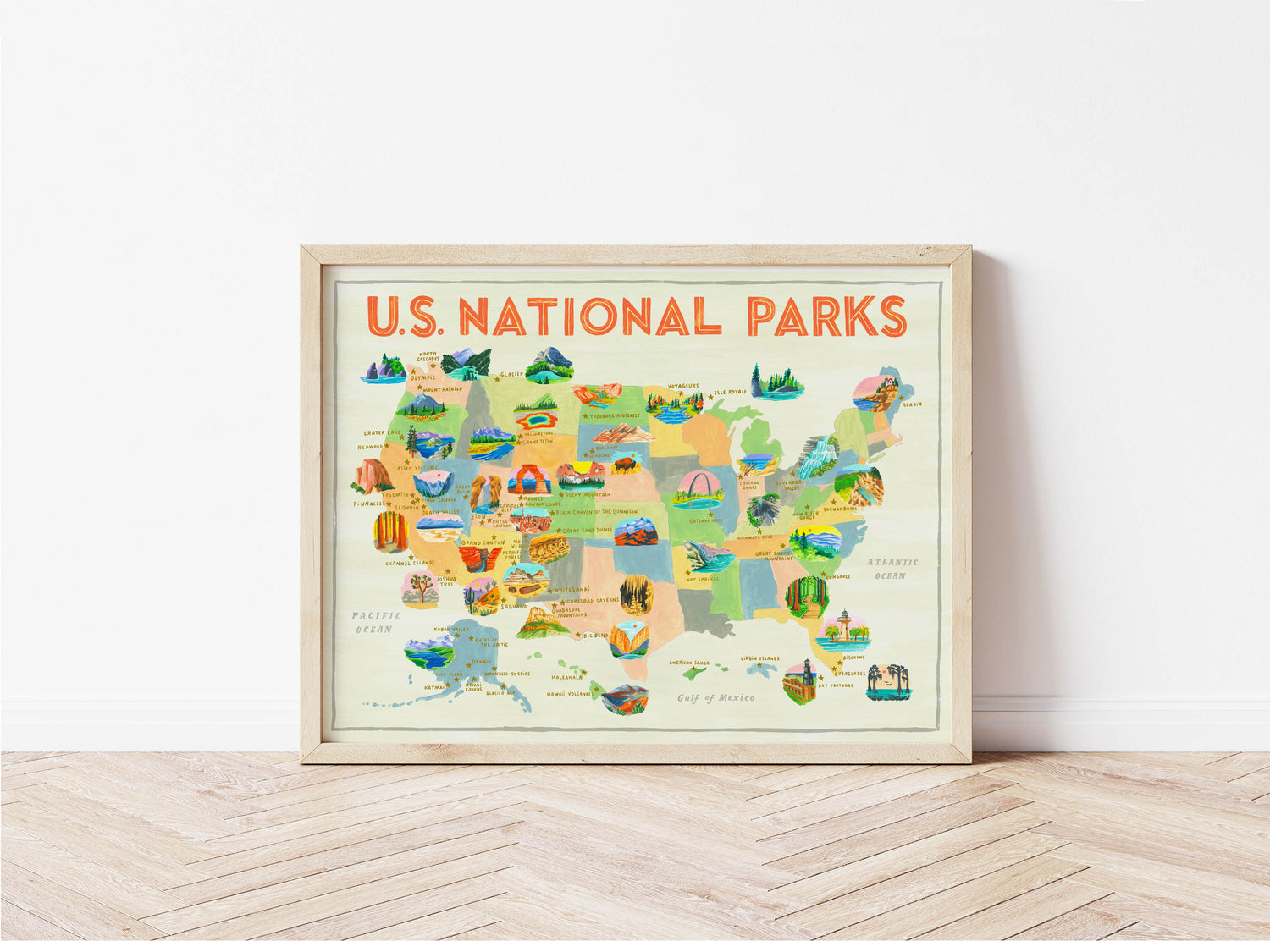 US National Park Map Art Print