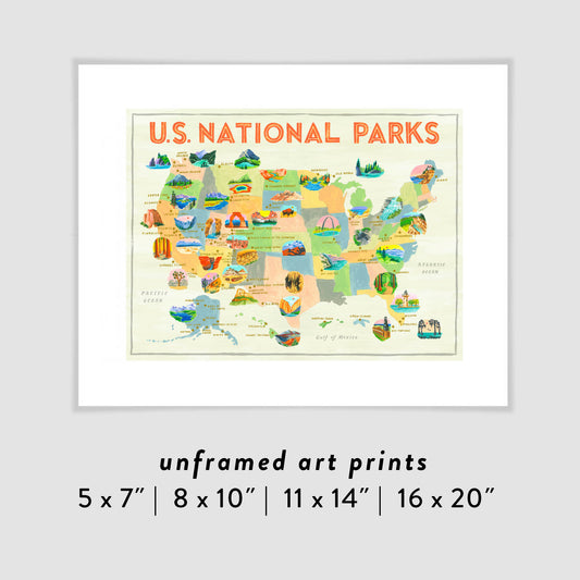 US National Park Map Art Poster