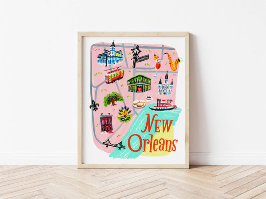 New Orleans Louisiana City Map Art Print