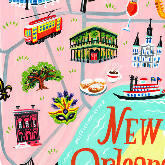 New Orleans Louisiana City Map Art Print detail
