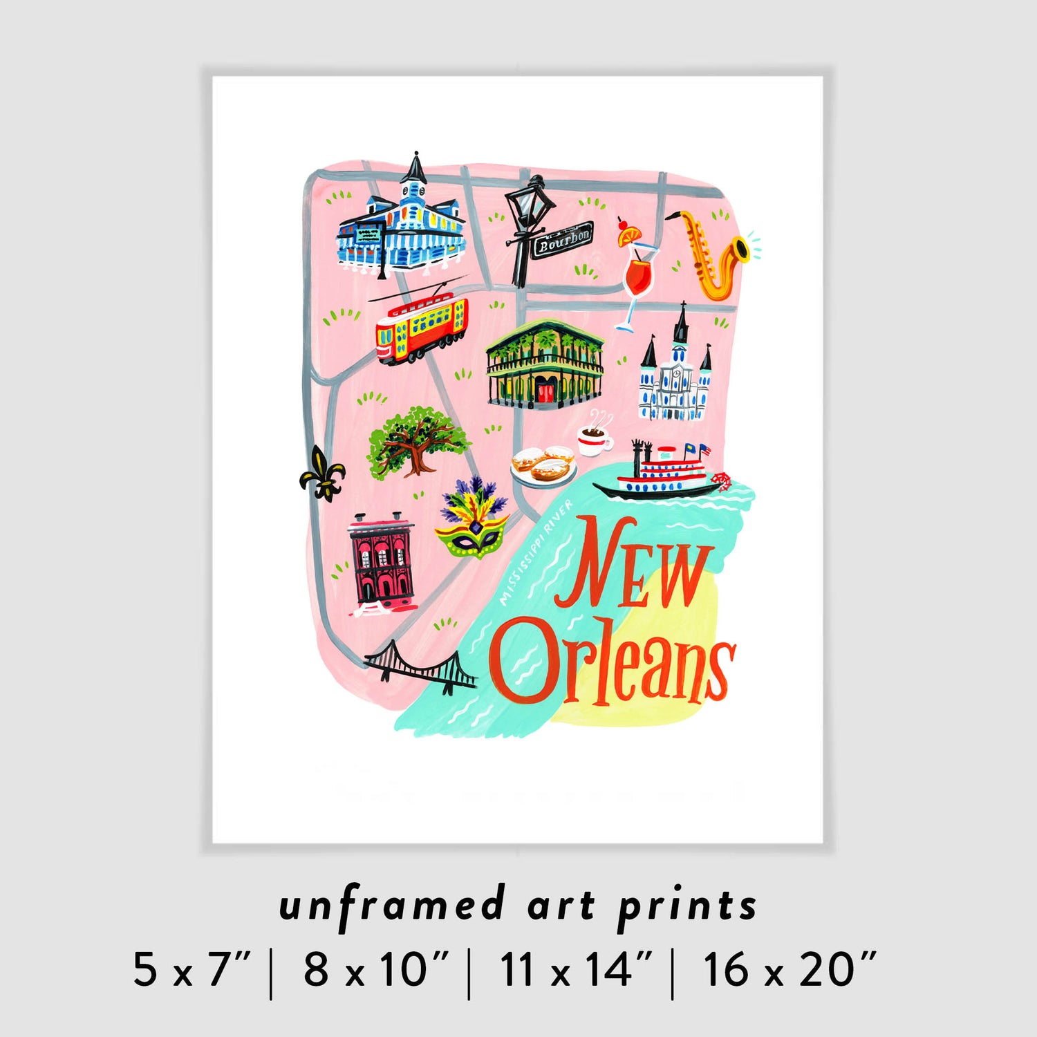 New Orleans Louisiana City Map Art Poster