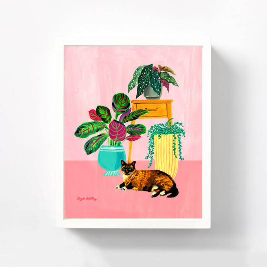 Siamese Cat with houseplants colorful wall art print
