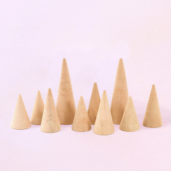 Set of 10 Natural Wooden Cones