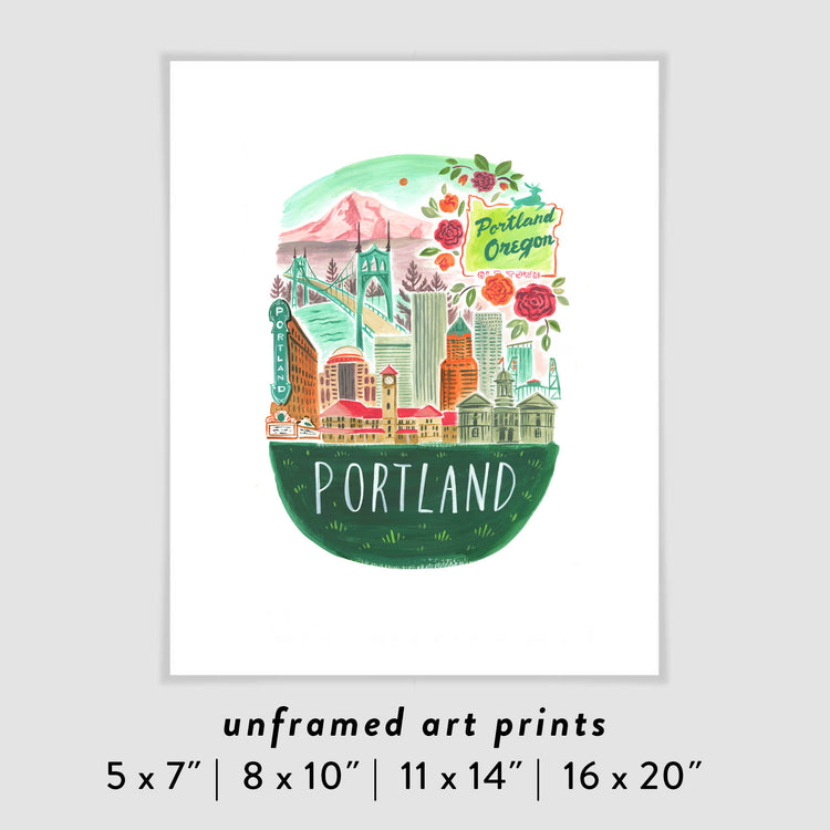 Portland Oregon City Skyline Art Poster
