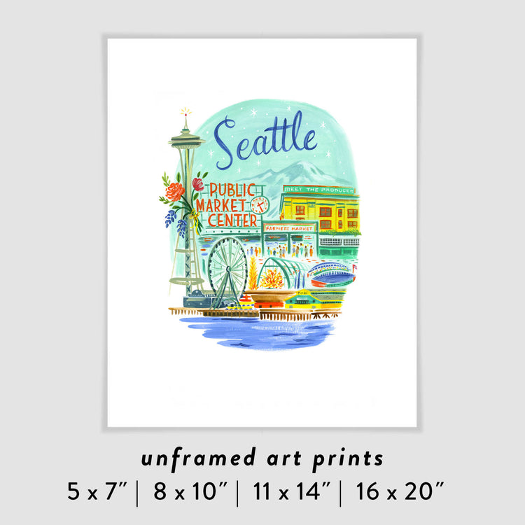 Seattle Washington City Skyline Art Poster
