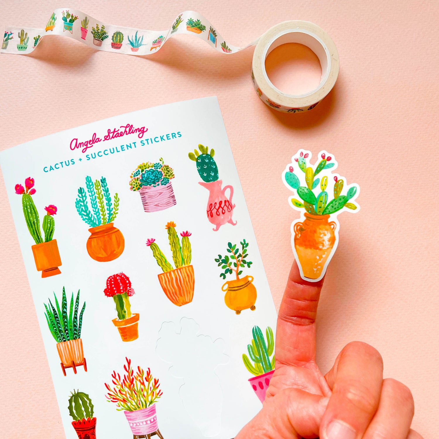 Prickly pear cactus sticker with cactus sticker sheet