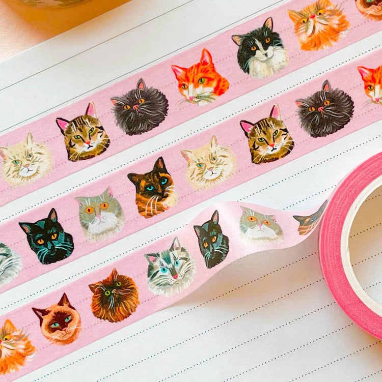 Cat washi tape on pink background