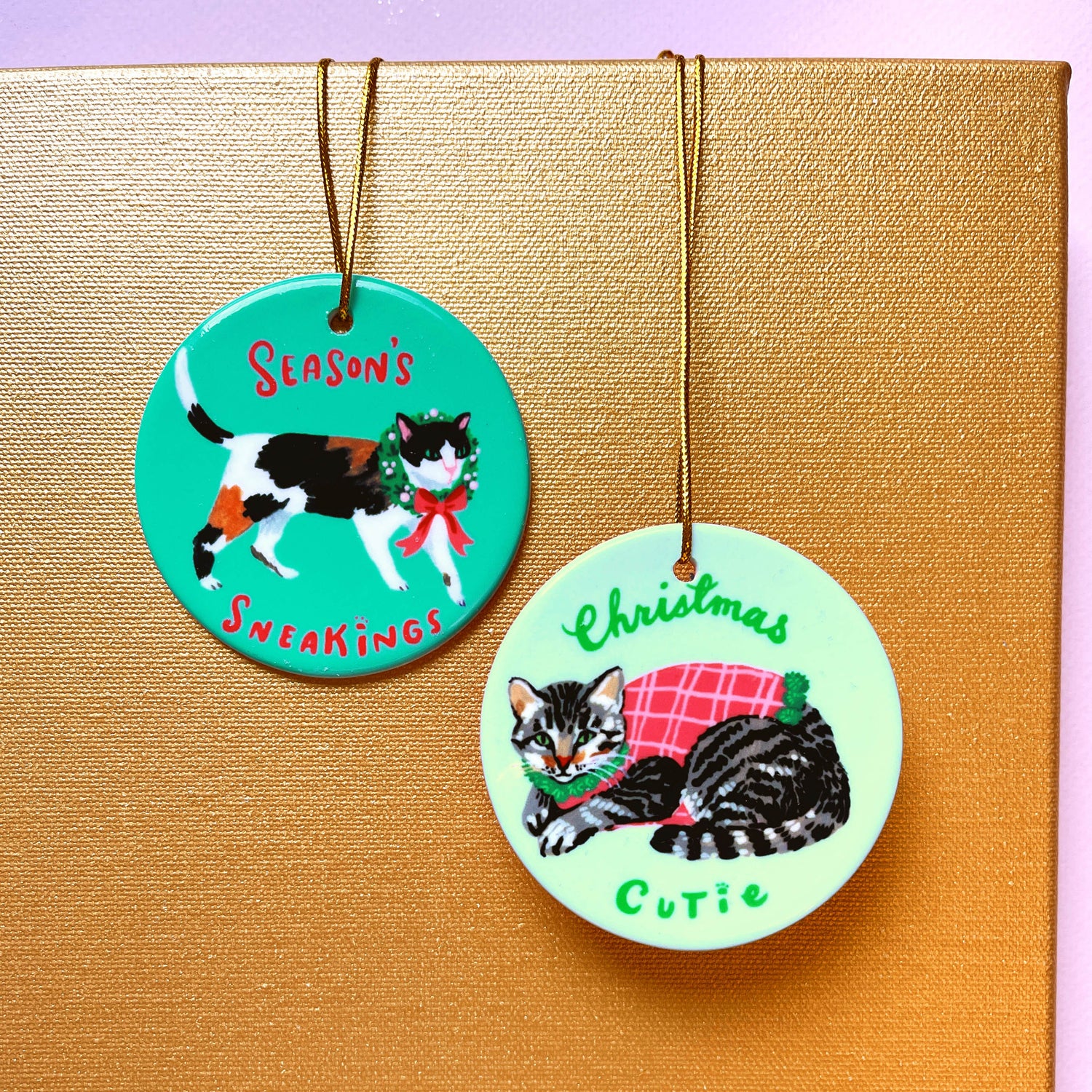 Tabby cat Christmas ornament in holiday sweater
