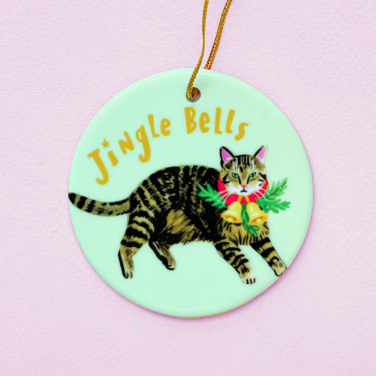 Tabby cat Christmas ornament with jingle bells