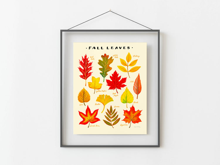 Colorful fall leaves illustration in a gray frame