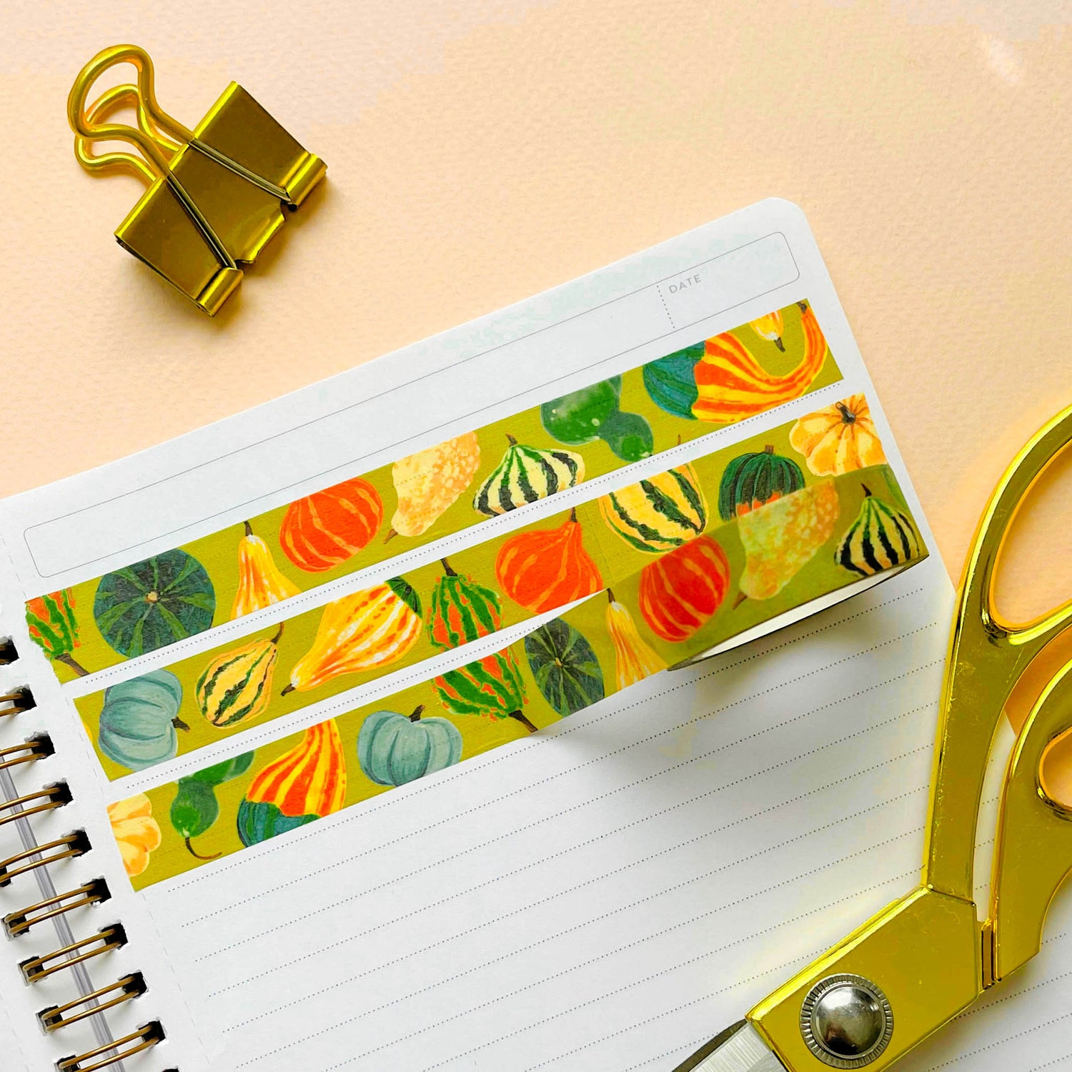 Harvest Pumpkin washi tape with scissors and paper clip