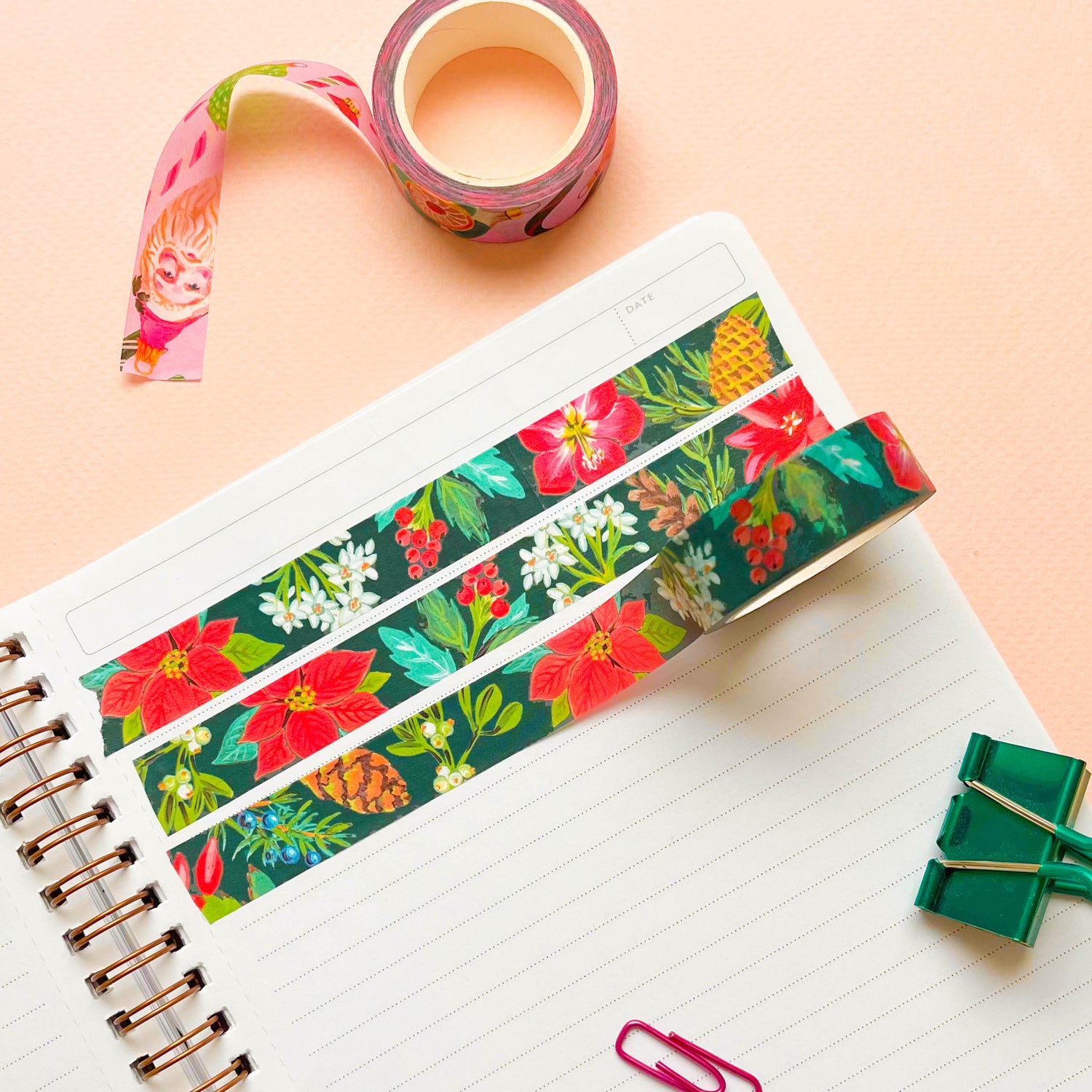 Christmas washi tape with winter flowers