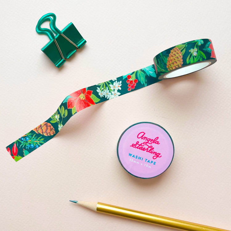 Christmas washi tape with pencil and paperclip
