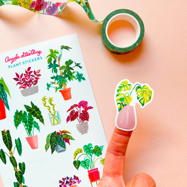 Monstera plant sticker with plant sticker sheet and washi tape