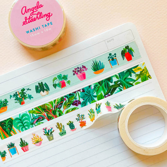 Set of Colorful Plant washi tapes on notebook