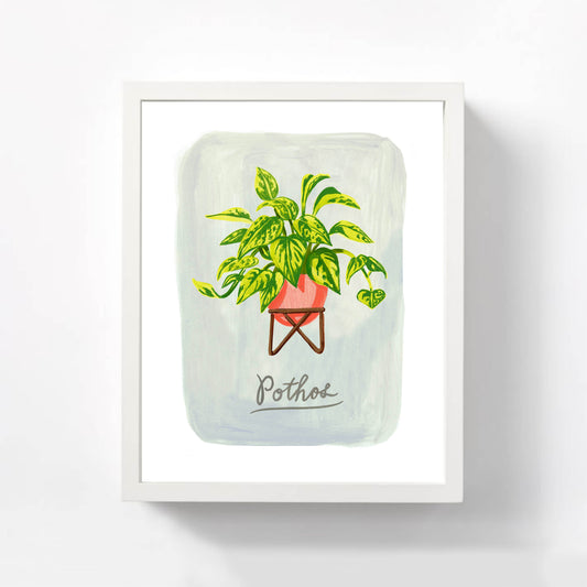 Pothos plant illustration in white frame