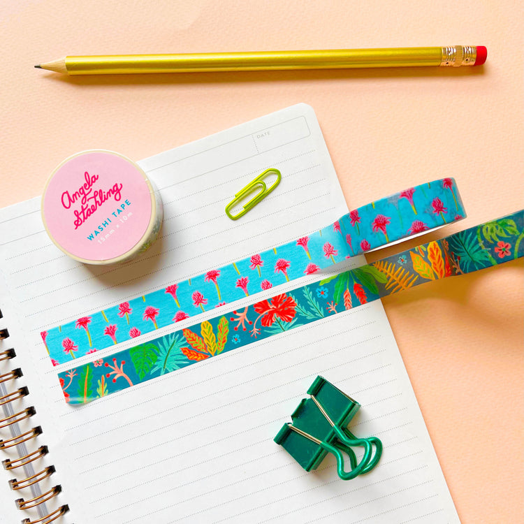 Tropical blue washi tape and tropical light blue washi tape with floral pattern