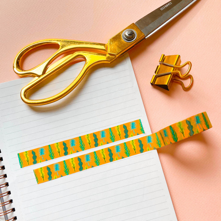 Tropical washi tape with scissors and paperclip