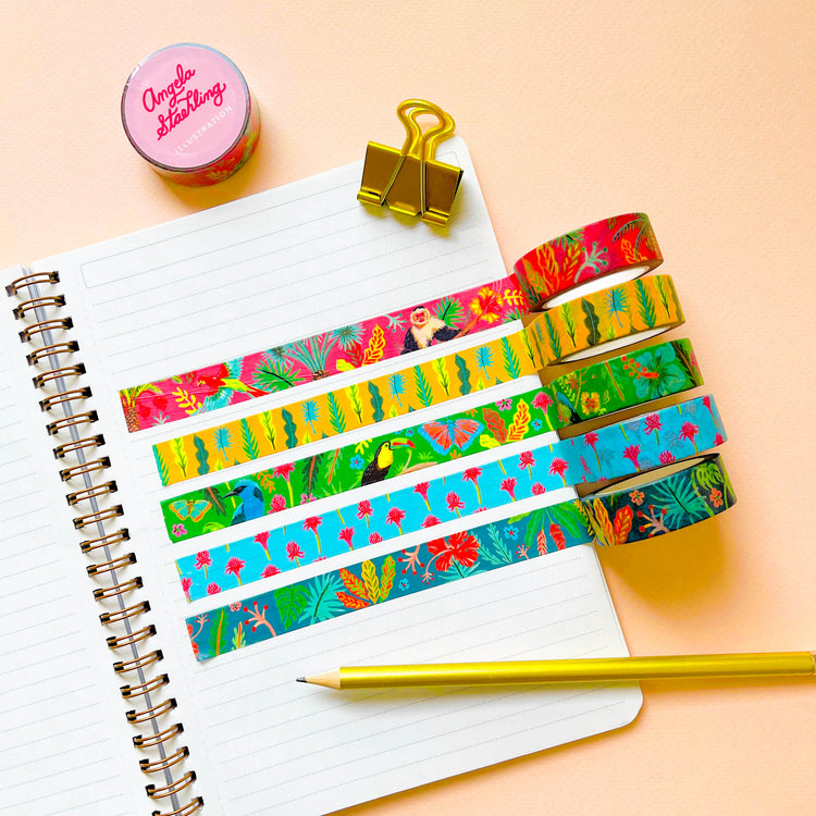 Tropical collection of washi tapes in bright colors