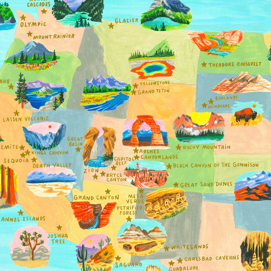 US National Park Map Illustration Detail