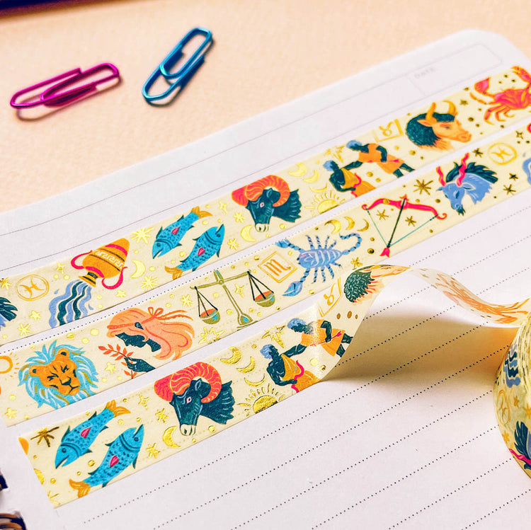 Zodiac washi tape with gold foil stars and moons