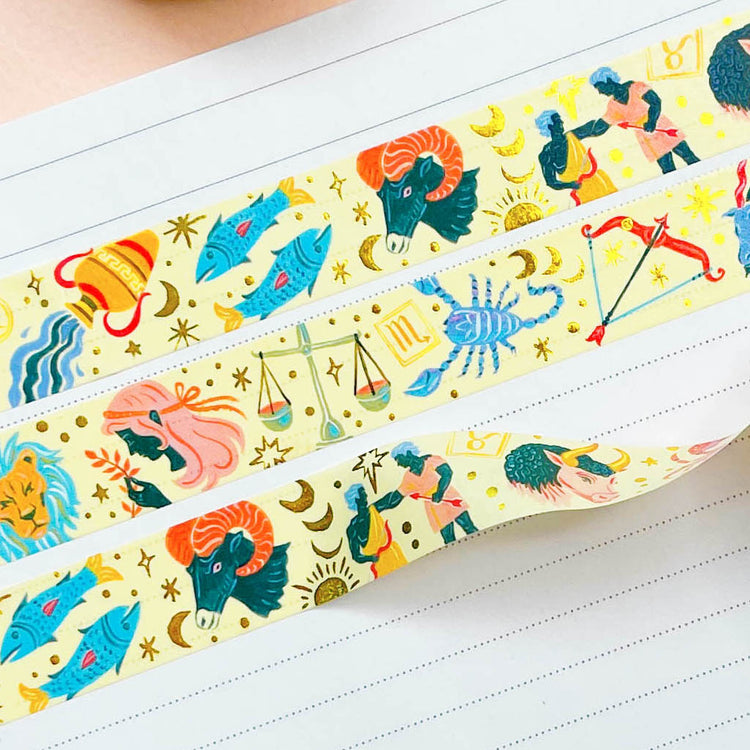Astrology washi tape with gold foil stars and moons