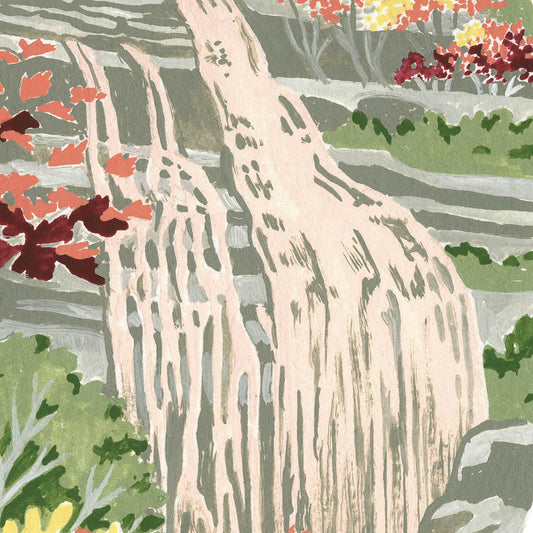 Cuyahoga Valley National Park art detail with cascading waterfall; art by Angela Staehling